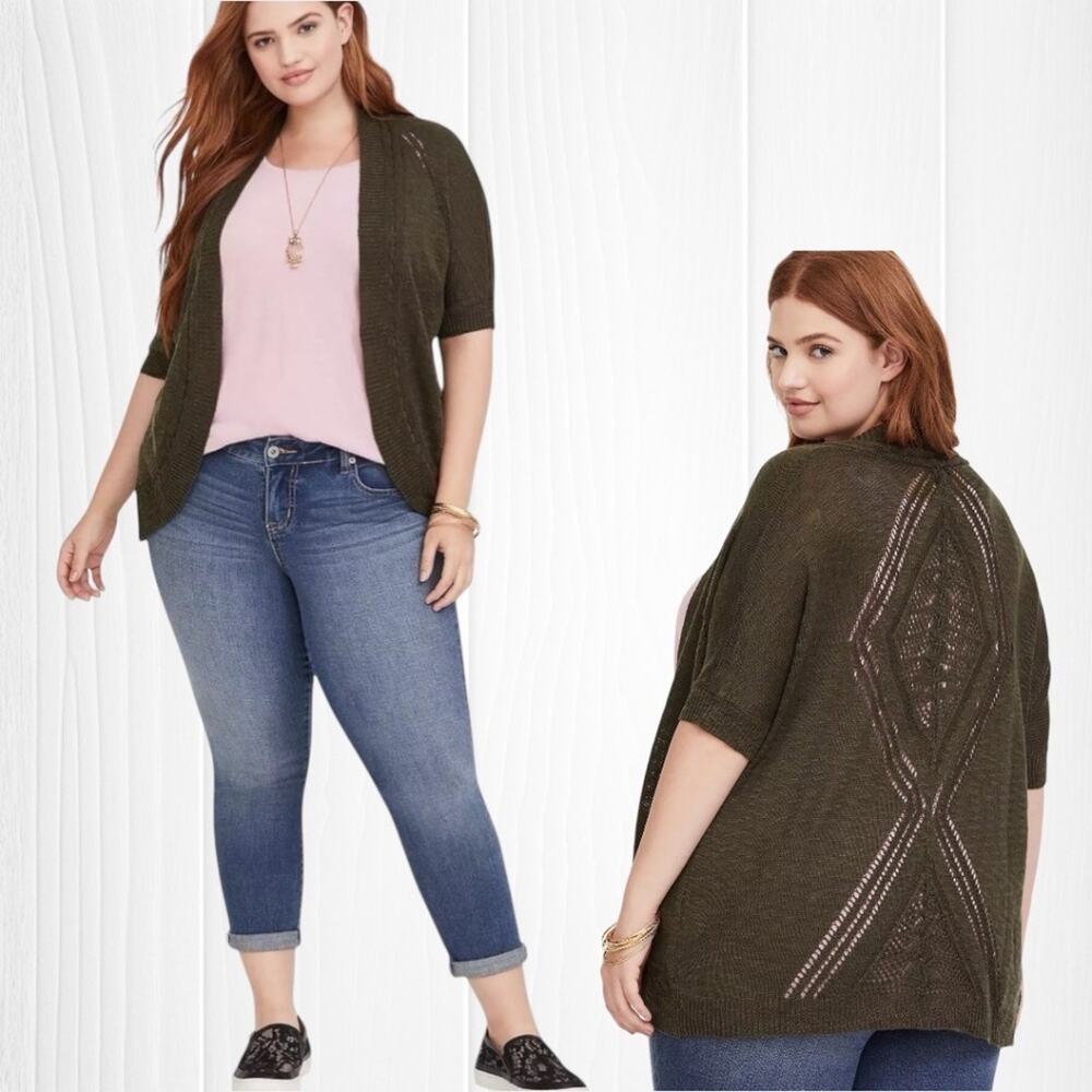 TORRID Pointelle Cardigan Short Sleeve Dolman Sweater